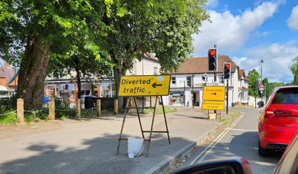 Roadworks on the B3400 in Overton