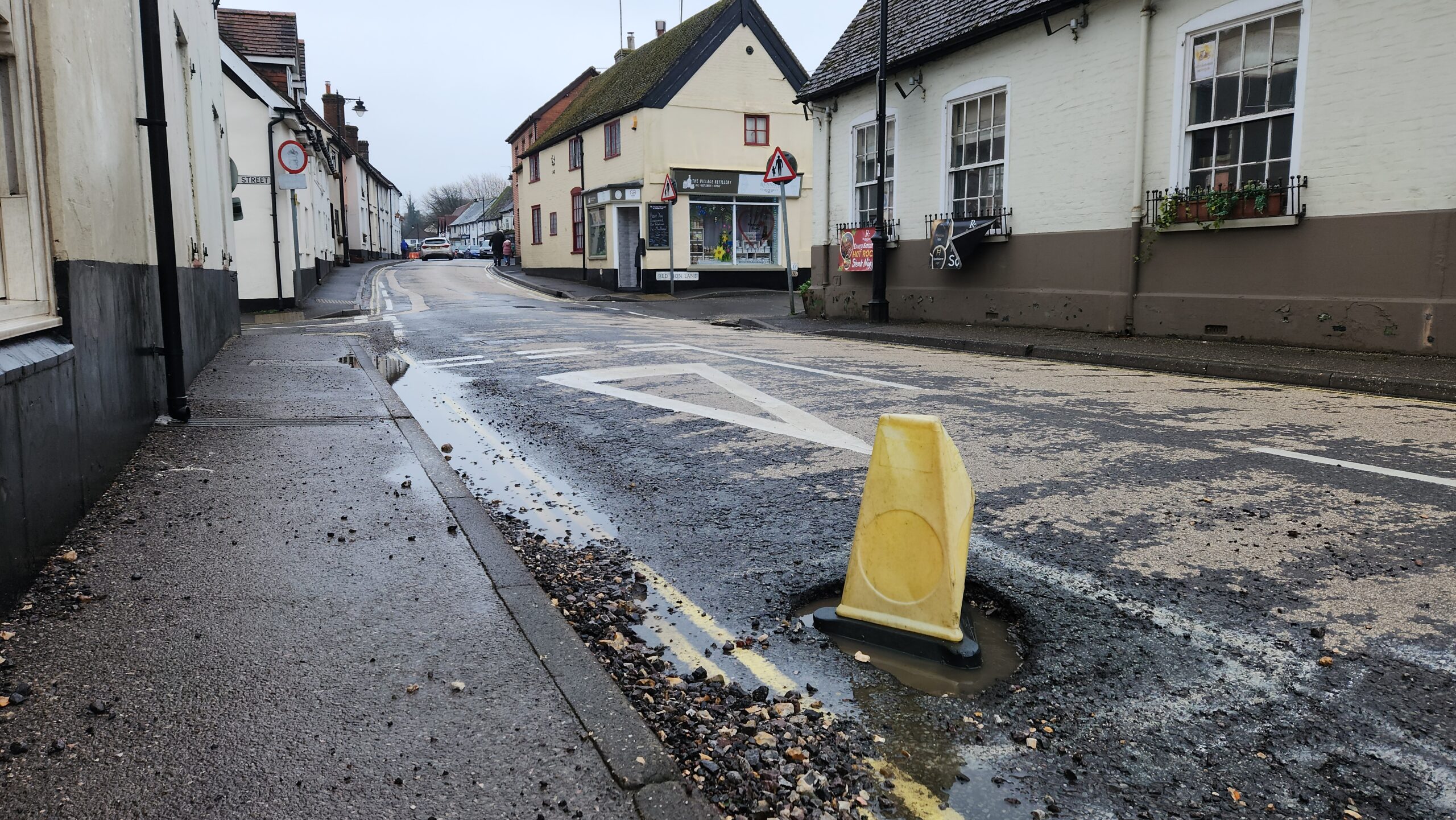 Overton High Street, pothole, February 2026